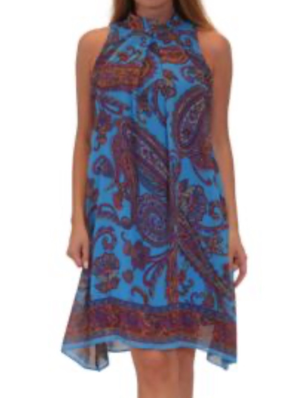 Robbie Bee Signature Paisley Mini Dress in Blue NWT